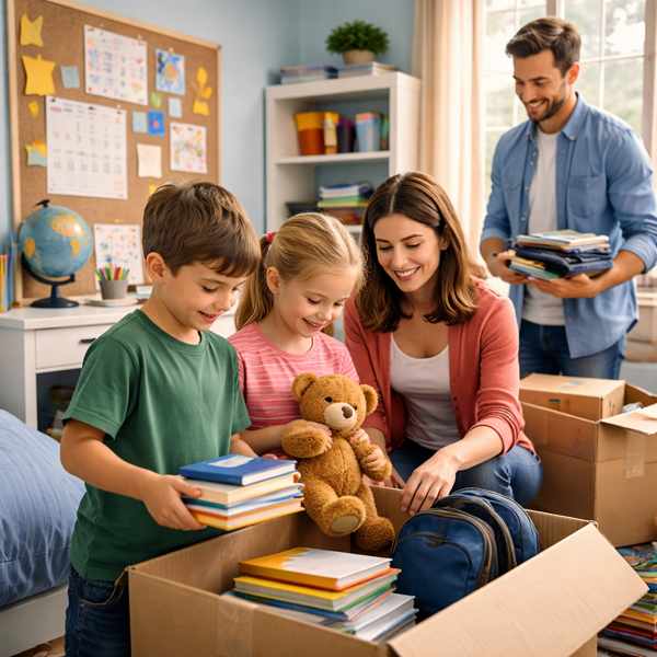 Family helping children adjust to a mid-year school move at home
