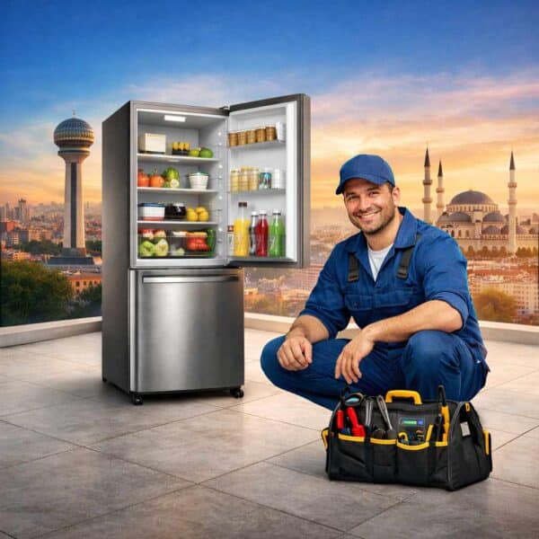 Ankara fotoğrafı önünde Ankara Buzdolabı Servisi elemanı