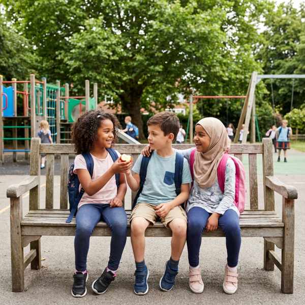 children forming new friendships at school playground