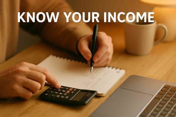 Single parent calculating income with a notebook and calculator at home — budgeting tips for single parents