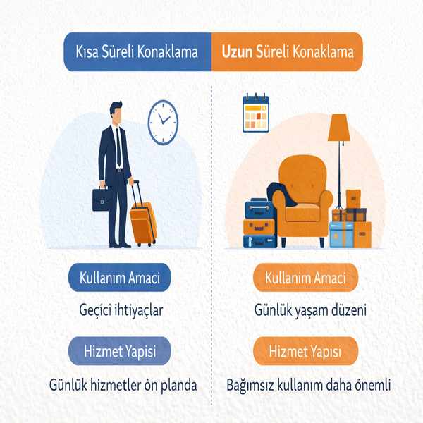 kısa ve uzun süreli konaklama arasındaki farkı gösteren görsel