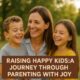 Raising Happy Kids: A Journey Through Parenting With Joy 13 A joyful mother laughing with her two children in a sunny park, symbolizing the happiness and emotional connection of raising happy kids.