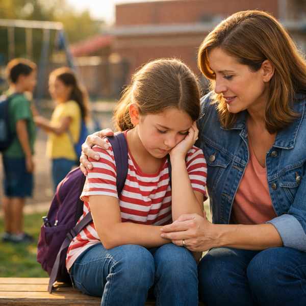 Parent supporting a child after a friendship breakup at schoo