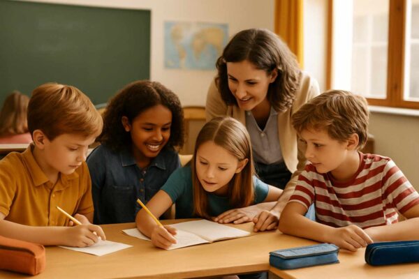 Learning Opportunities: Simple Ways To Grow Every Day 1 Students collaborating with their teacher in a bright classroom, representing school learning opportunities.